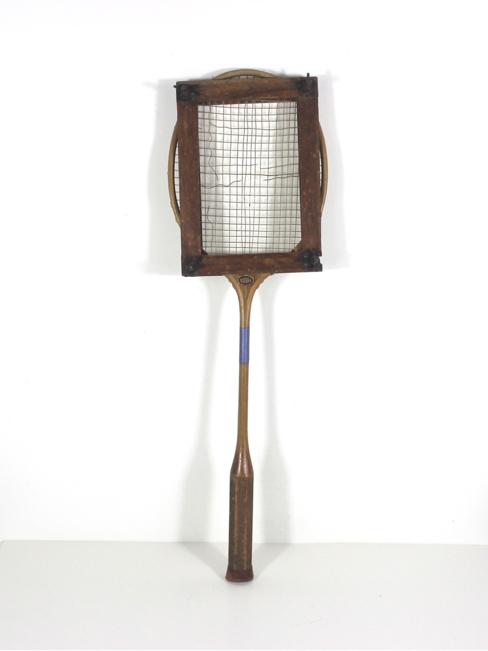 Vintage Wooden Badminton Racket in Antique Wood Press for Designer Decorating